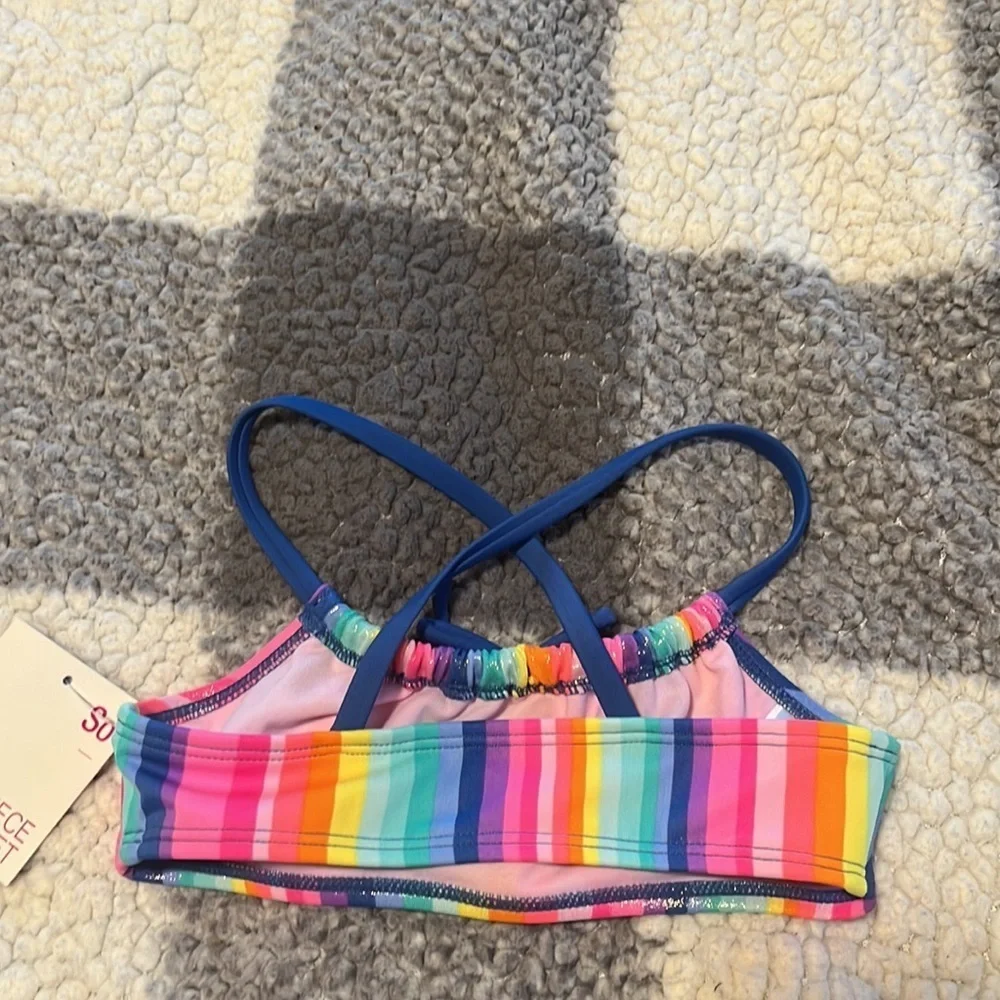 New Girl’s Rainbow Stripe Bikini Size 4/5 SPF 50+ Rashguard NWT